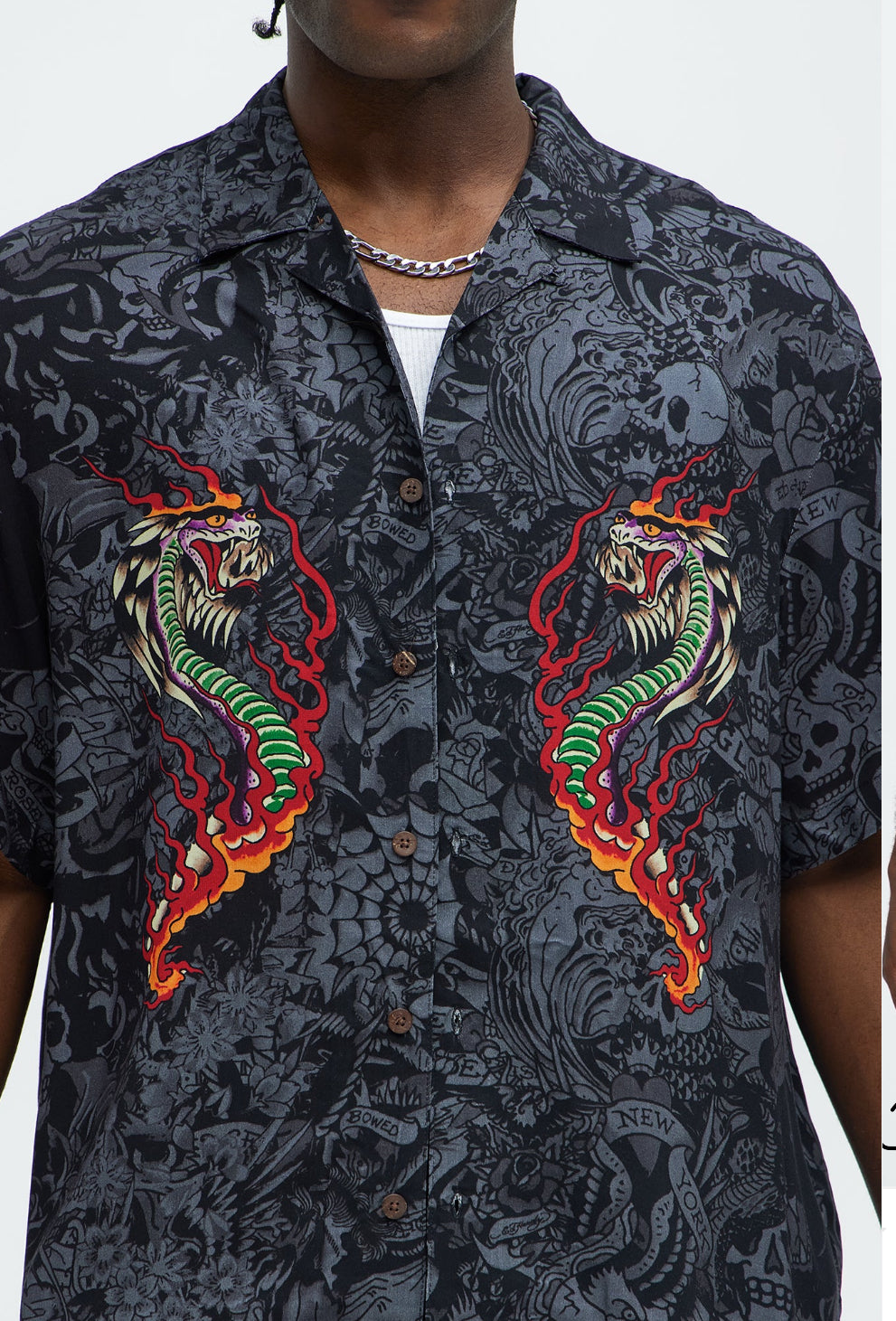 Ed Hardy Regular Fit Cobra Flame Button Up Shirt