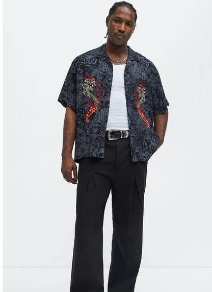 Ed Hardy Regular Fit Cobra Flame Button Up Shirt